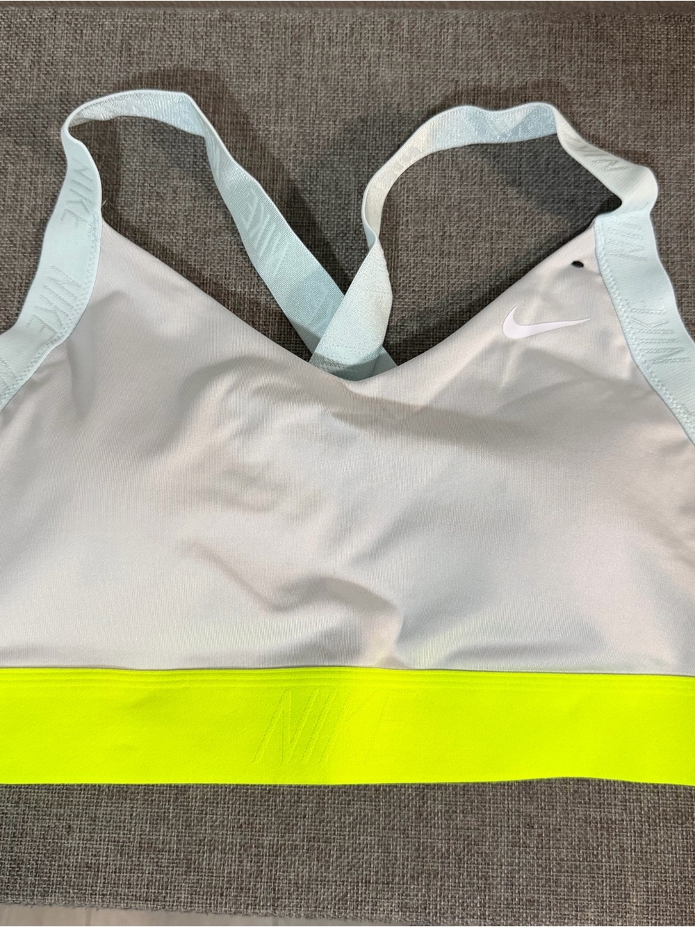 Nike Light Gray Sports Bra with Neon Yellow Band